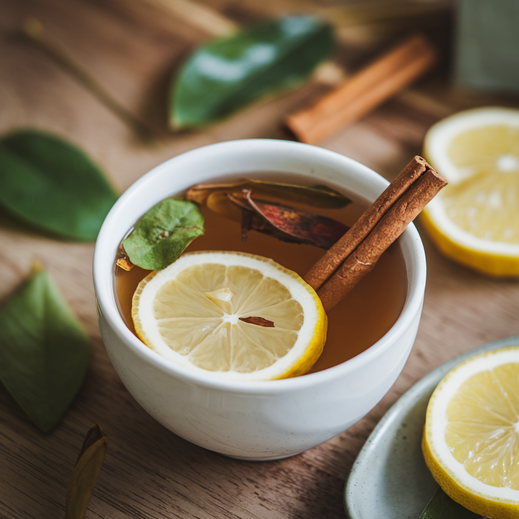 "Tea variation with a cinnamon stick garnish for added warmth and flavor."