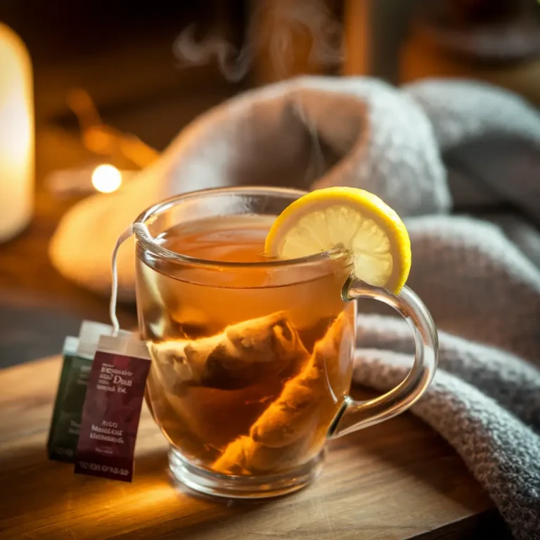 A warm mug of Starbucks Medicine Ball Tea garnished with a lemon slice and tea bags