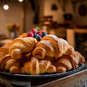 Freshly baked homemade Gipfeli with golden, flaky layers