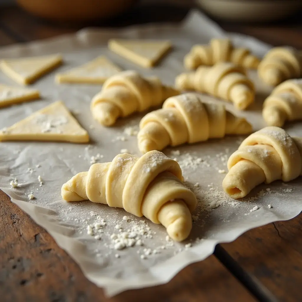 shaping dough into a Gipfeli crescent.