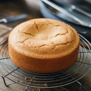 Lemon olive oil cake baked and placed on a wire rack to cool fully.