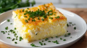 Golden baked cottage cheese eggs garnished with chives.
