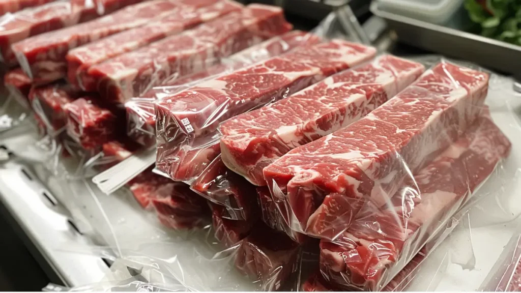 Vacuum‑packed beef country‑style riblets with visible marbling, ready for slow‑cooking.