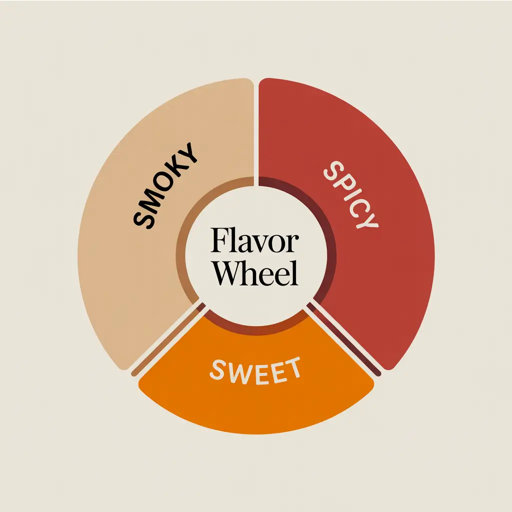 Infographic flavor wheel showing smoky, spicy, and sweet elements of Tex Mex Paste