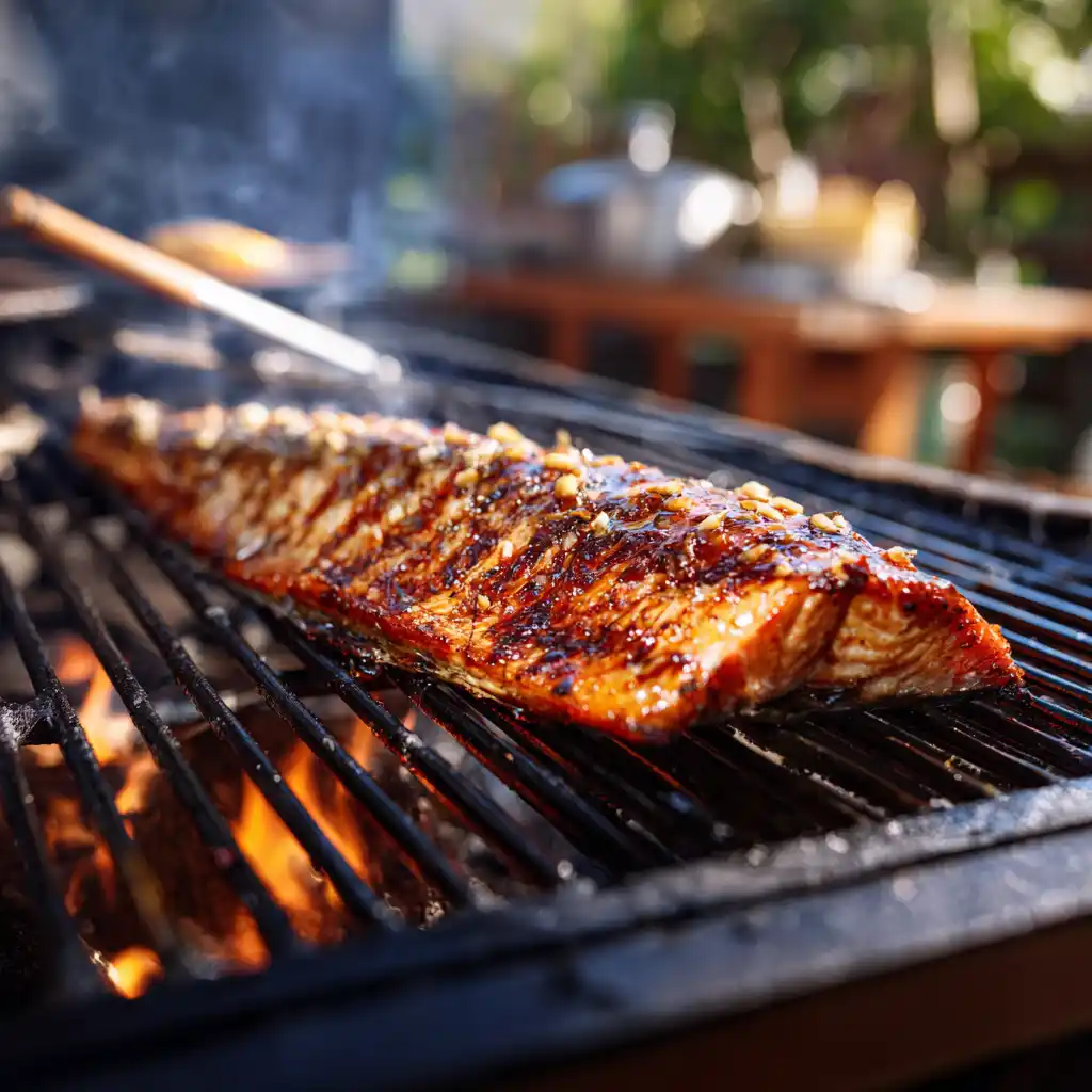 Whole side cooking on grill.