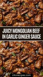 Close-up of Glossy Mongolian beef stir-fry with scallions and rising steam