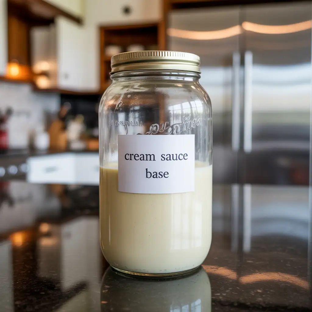 Stored homemade cream sauce base in jar