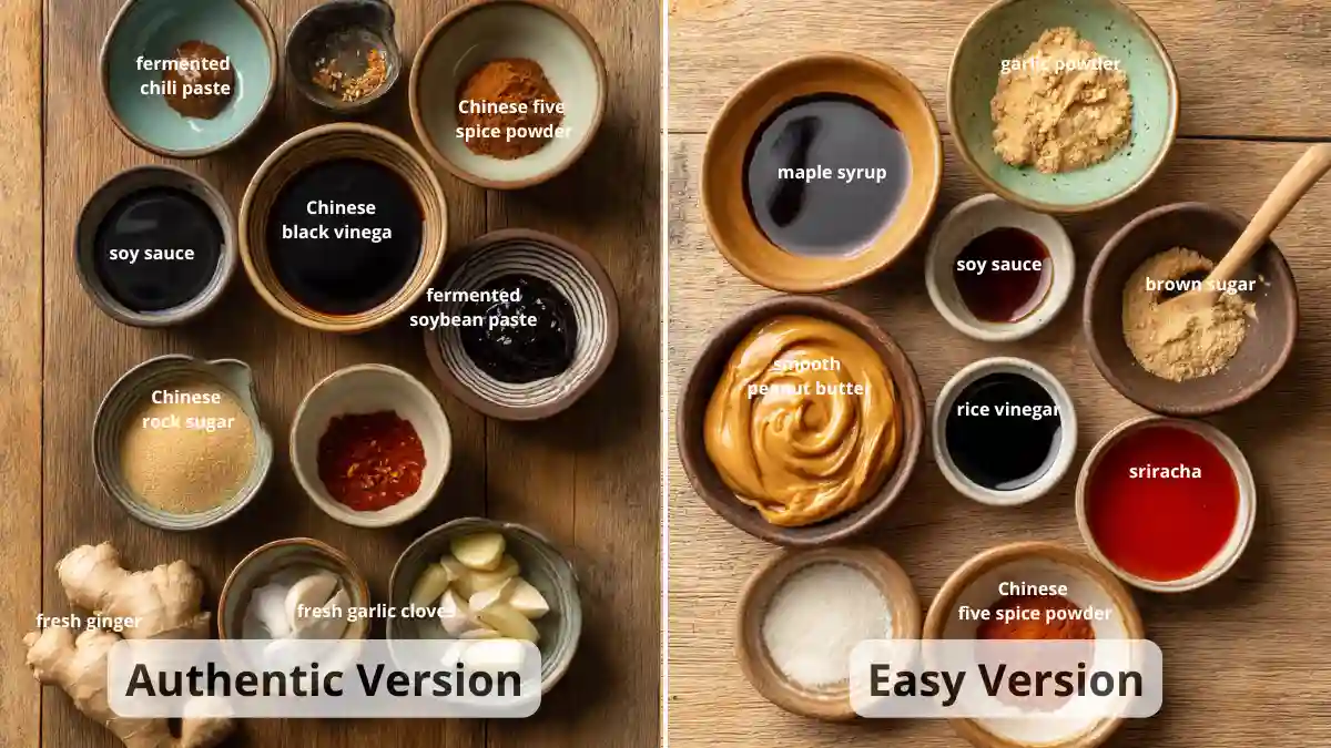 Traditional and easy hoisin sauce ingredients side-by-side.