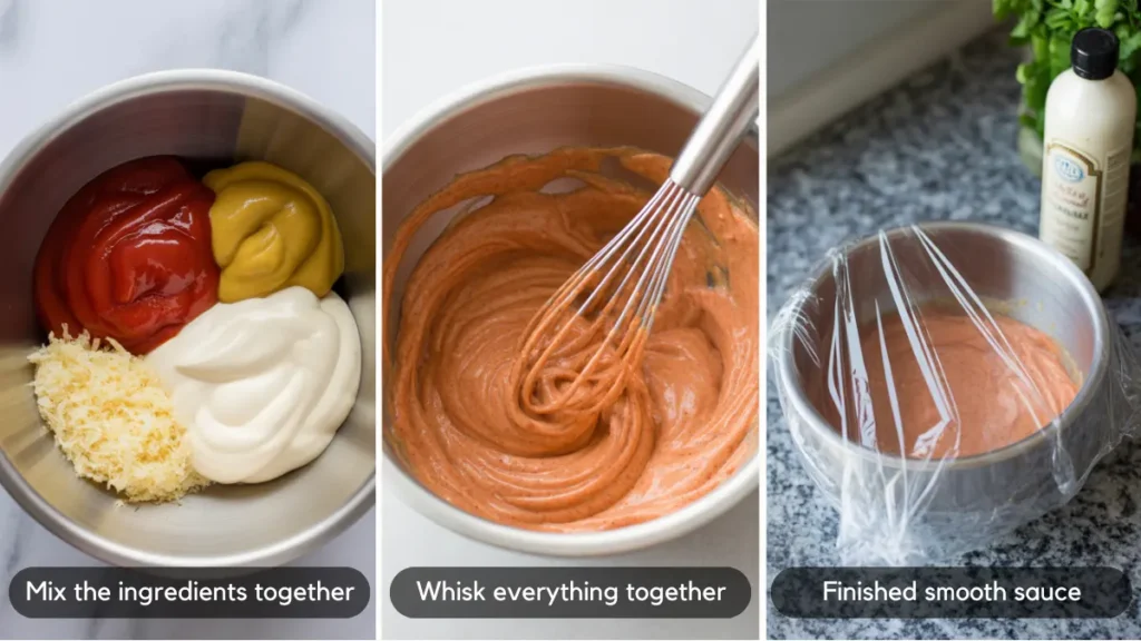 Step-by-step process of making Burger King Zesty Sauce copycat at home.