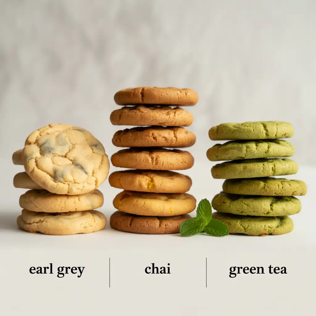 Comparison of Earl Grey, chai, and green tea cookies side by side.