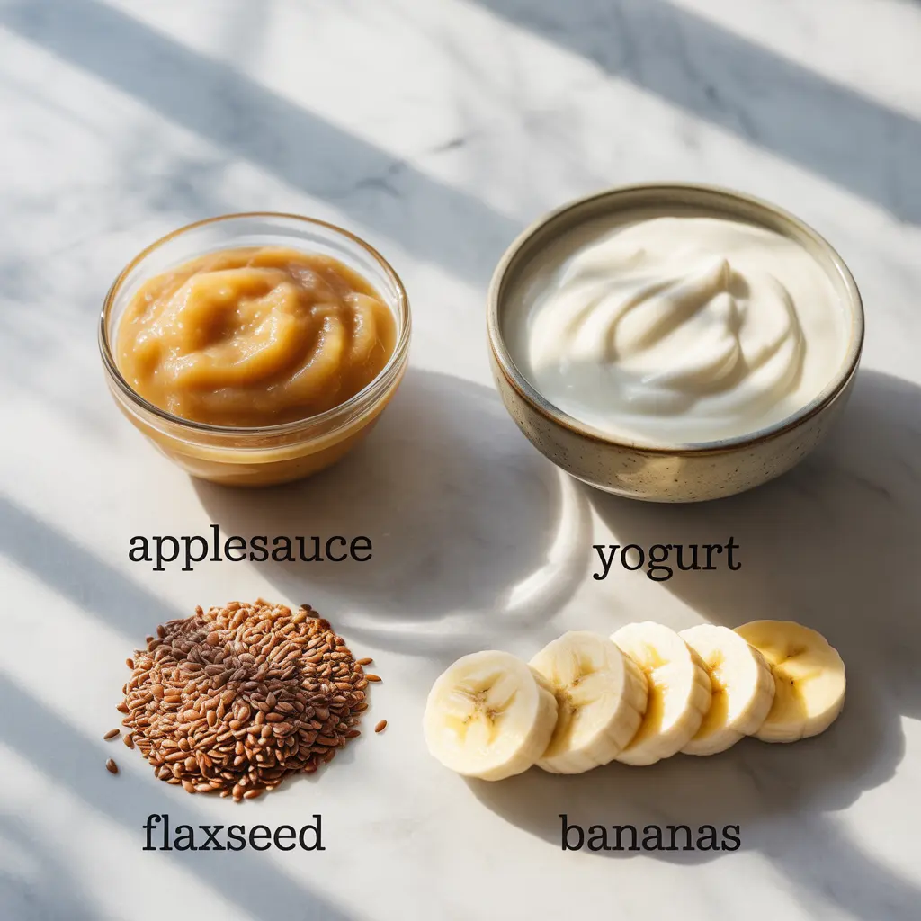 Applesauce, yogurt, flaxseed, and banana as egg substitutes.