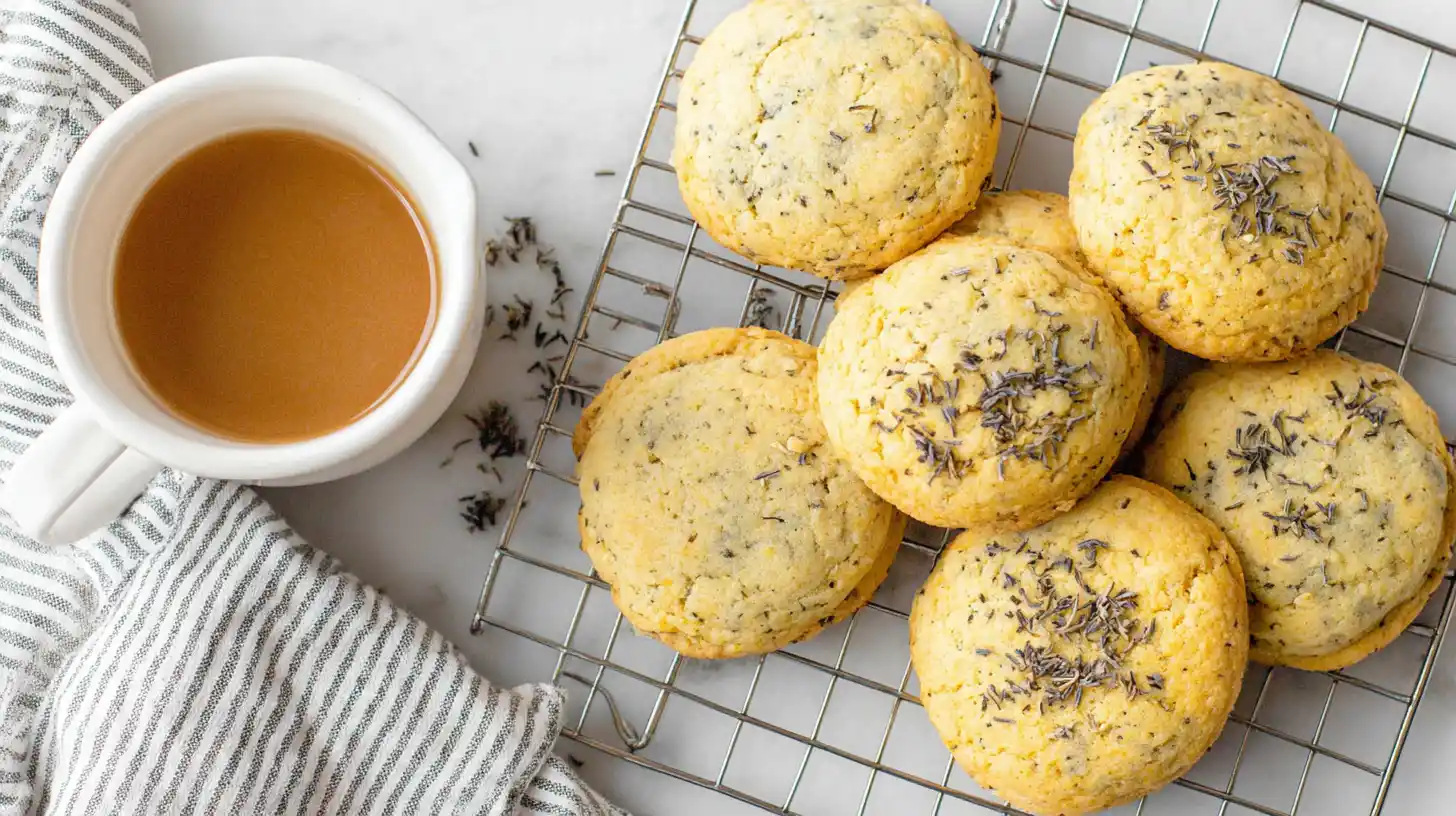 Earl Grey cookies on a plate with tea.