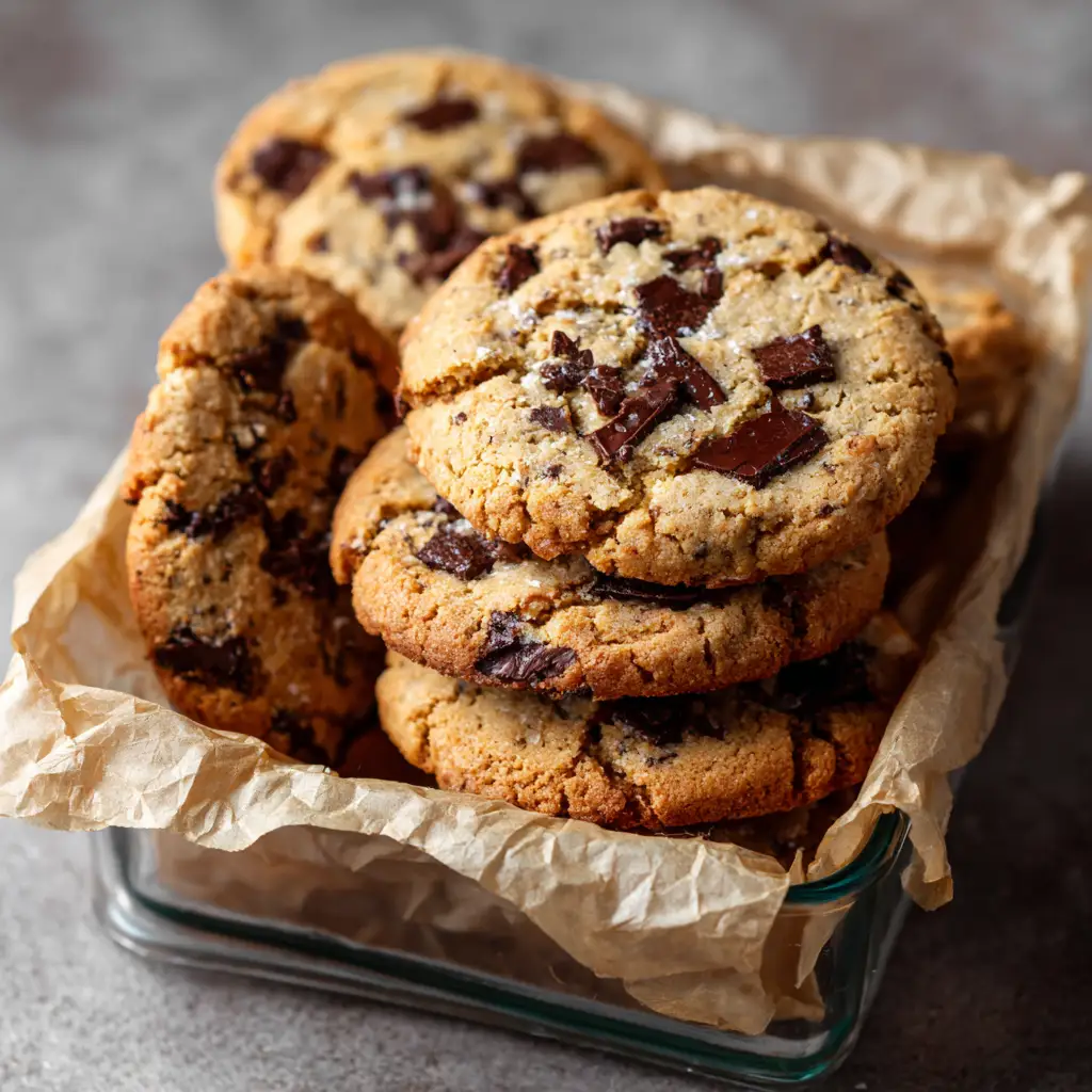 Vegan cookies in a storage container