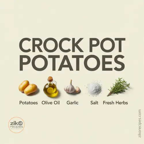Ingredients for crock pot potatoes – potatoes, garlic, herbs, oil.