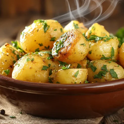 Crock pot potatoes in a bowl with herbs – slow cooker recipe.