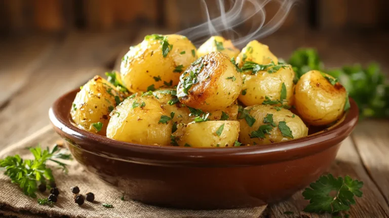 Crock pot potatoes in a bowl with herbs – slow cooker recipe.