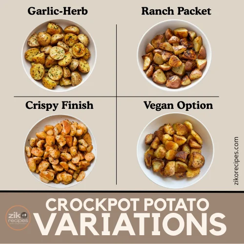 Crockpot potato variations – garlic herb, ranch seasoned, crispy finish, and vegan option