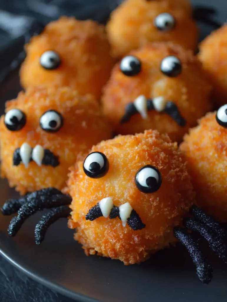 Mini cheese balls with black olive “eyes” for a quick Halloween appetizer