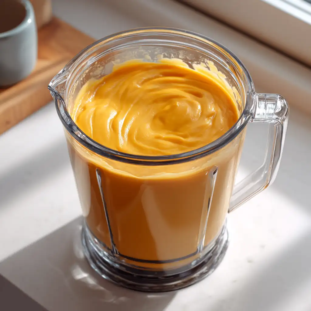 Blended filling for vegan pumpkin pie in a blender jar