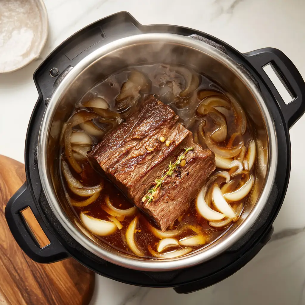 Brisket in Instant Pot with onions and broth