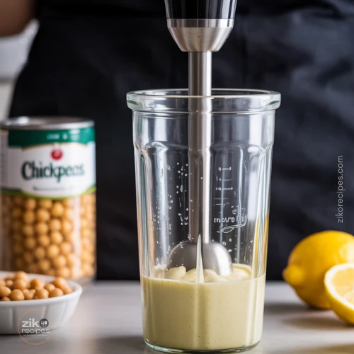 Ingredients blending from the bottom to start the emulsion