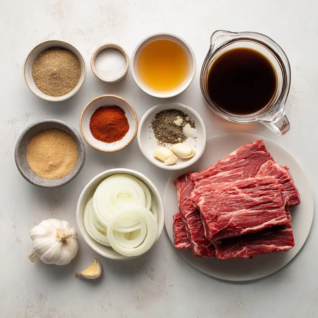 Ingredients laid out for pressure cooker brisket