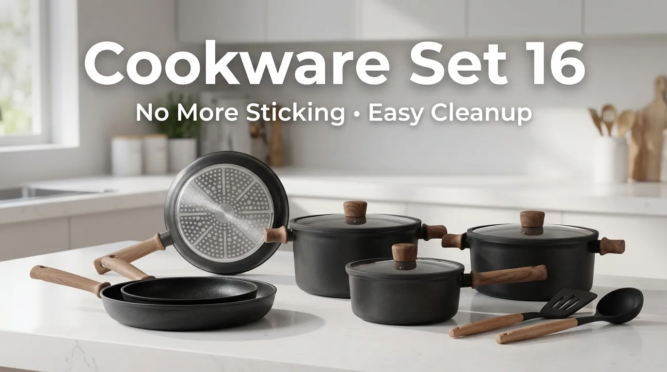 Cookware Set 16-Piece – No More Sticking, No More Stress