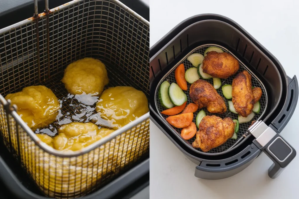 Air fryer cooking compared to deep frying in oil
