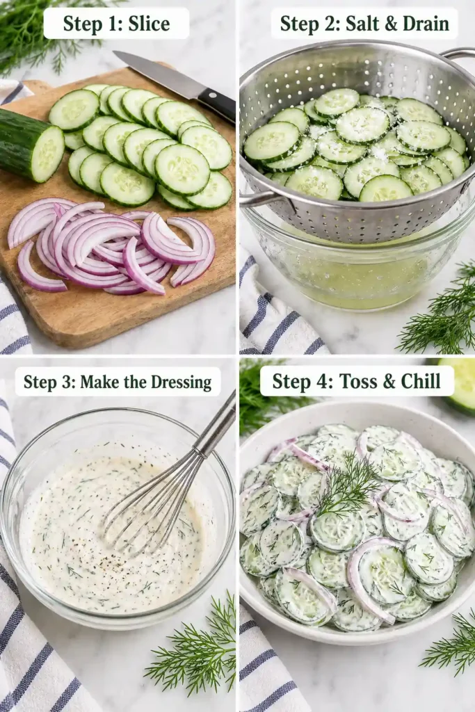 how to make creamy cucumber salad step by step