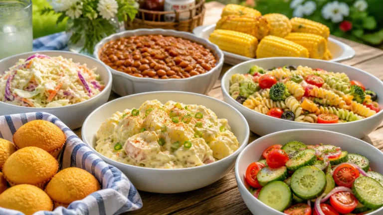 Assorted cookout side dishes on an outdoor summer table Assorted cookout side dishes on an outdoor summer table