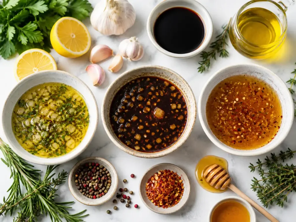 Best dressings for summer salads including lemon vinaigrette, balsamic, yogurt dressing, and lime cilantro dressing