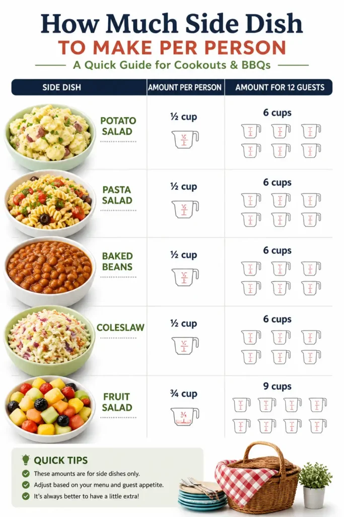 Visual guide showing how much side dish to prepare per person for a cookout