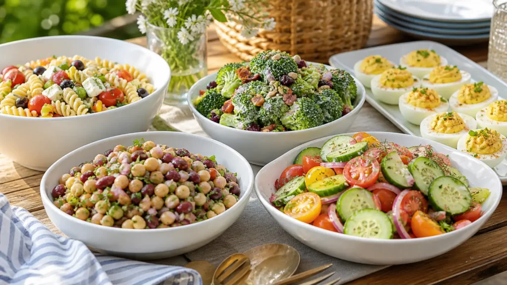 Make-ahead cookout side dishes in bowls ready for a summer BBQ
