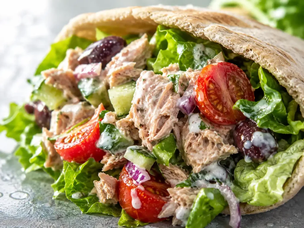 No-cook summer dinners like a fresh Mediterranean tuna and vegetable pita pocket.