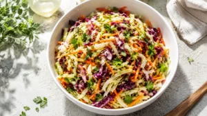 No Mayo Coleslaw with cabbage, carrots, and apple cider vinegar dressing
