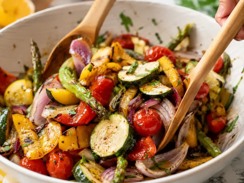 Warm grilled vegetables tossed with lemon balsamic vinaigrette