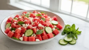 Watermelon Feta Salad with Mint and Lime — Brighten your plate with this easy watermelon feta salad. Sweet, salty, and incredibly refreshing