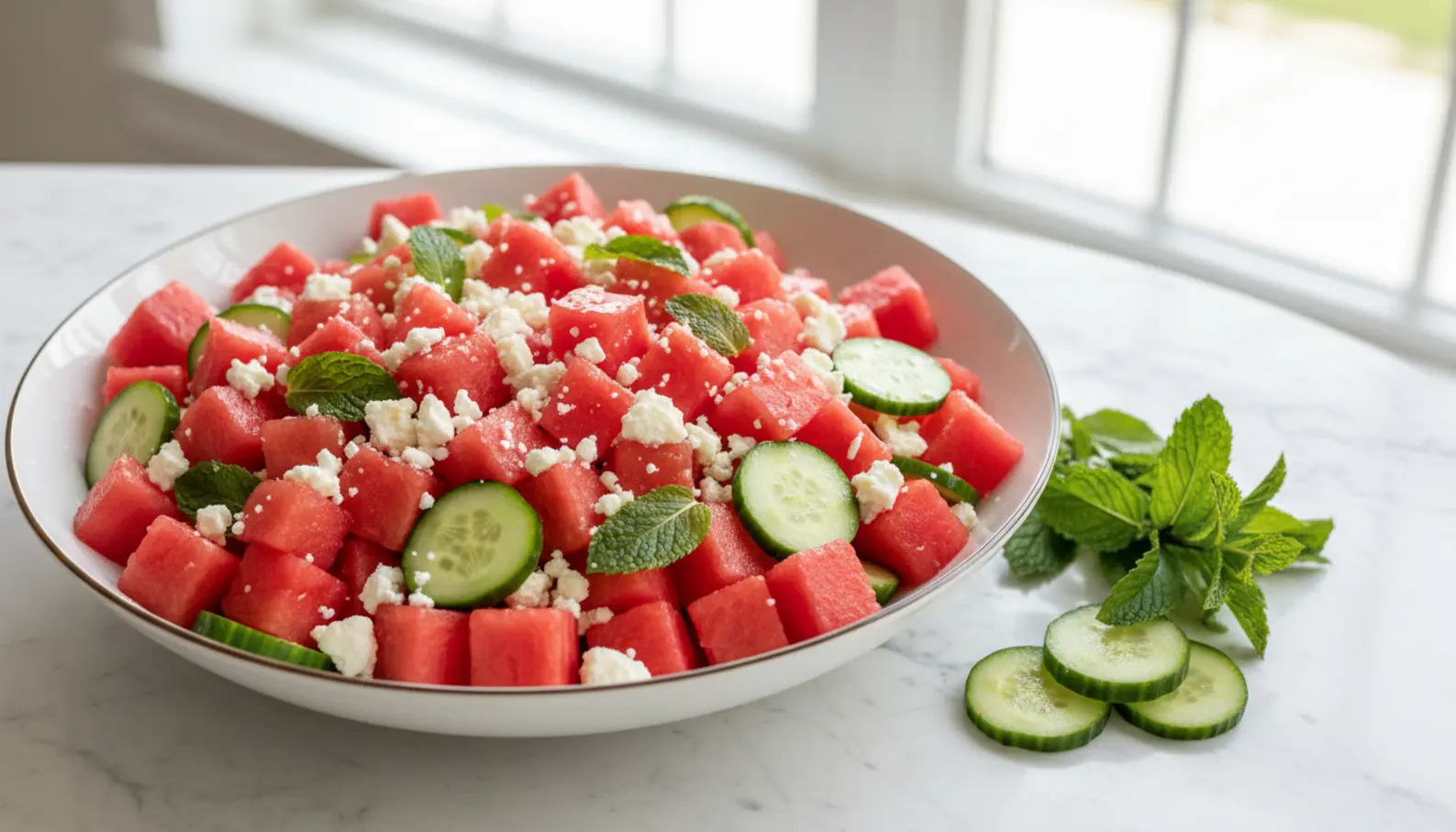 Watermelon Feta Salad with Mint and Lime — Brighten your plate with this easy watermelon feta salad. Sweet, salty, and incredibly refreshing