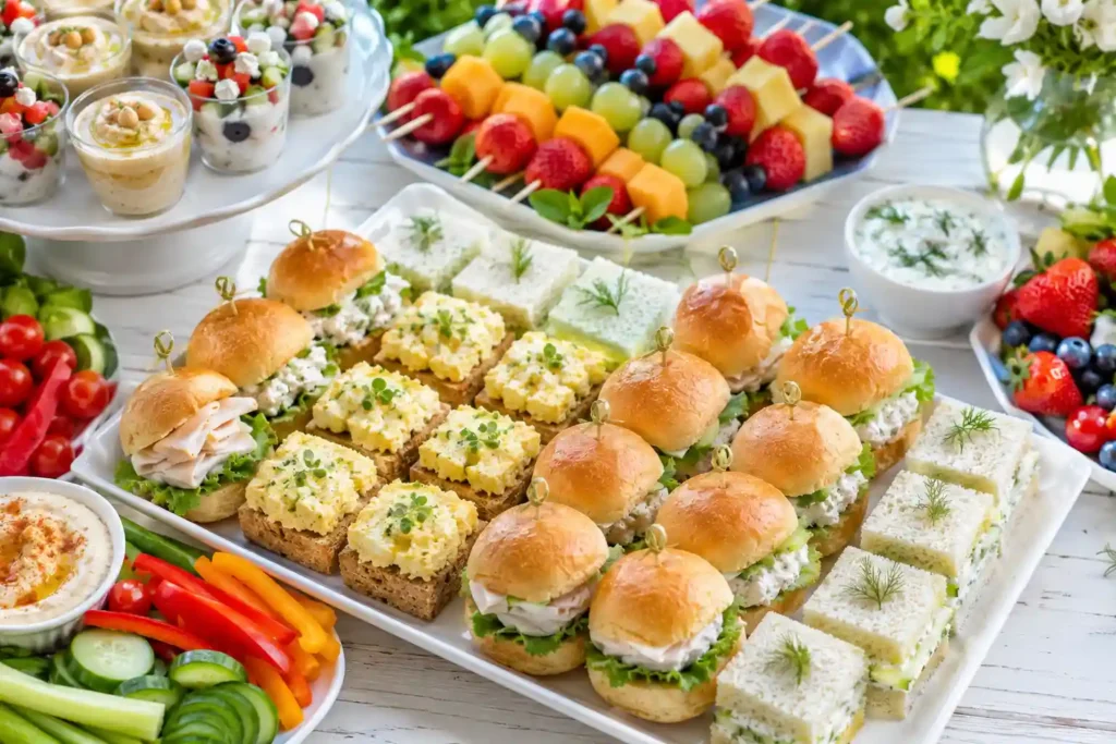 Veggie hummus mini sandwiches with cucumber, carrots, roasted peppers, and herbs