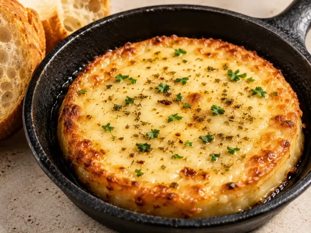 Grilled provoleta cheese with golden edges and a soft melted center