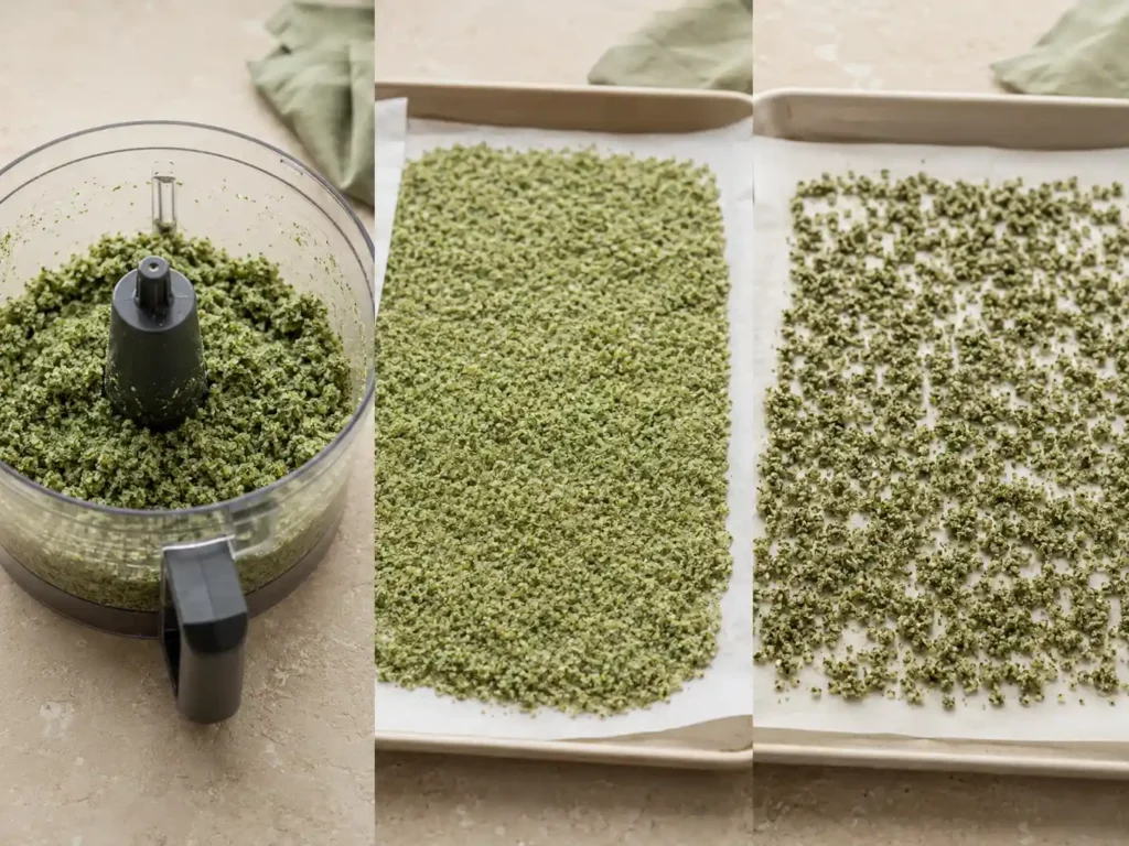 Basil salt preparation in a food processor and low oven